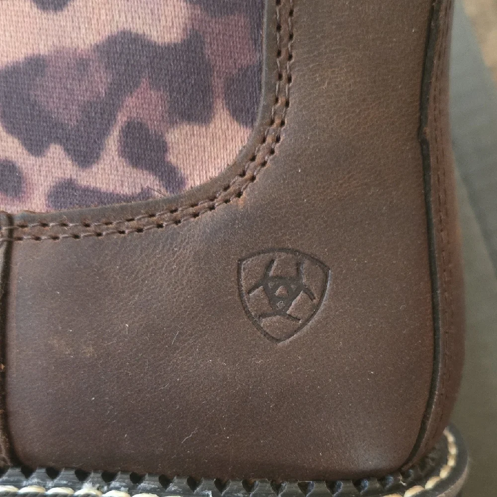 NWT Ariat Brown Leather Boots with Tan Leopard Accents - Picture 2 of 5